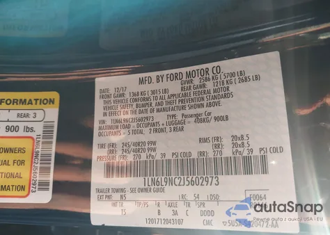 2018 Lincoln Continental Reserve z USA, uszkodzony, nr VIN 1LN6L9NC2J5602973